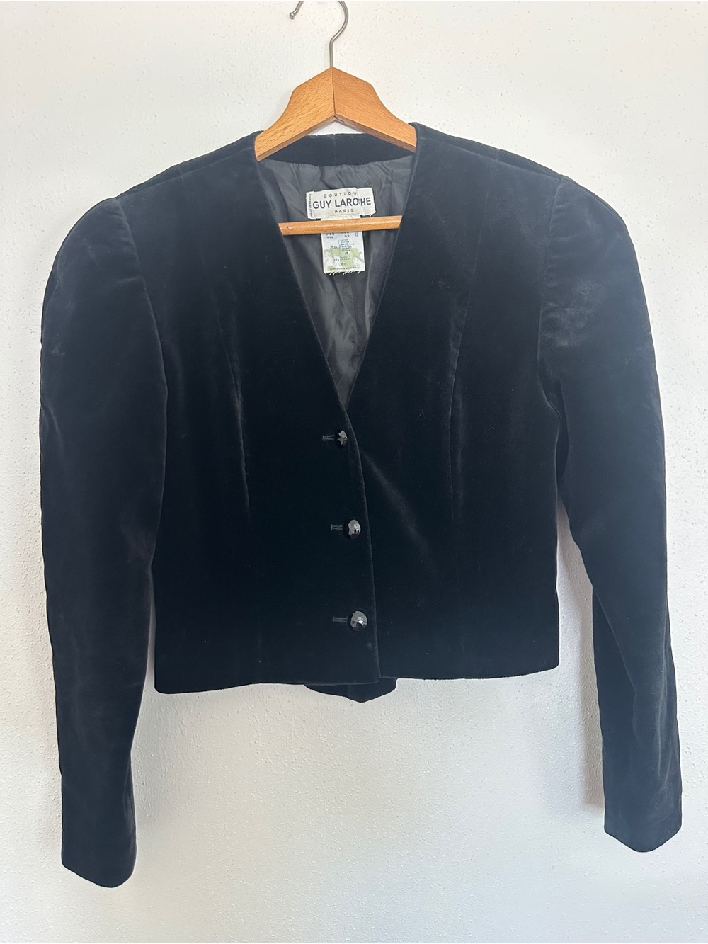 Vintage Guy LAROCHE Paris Boutique Black Velvet Blazer Jacket Women’s Size 40